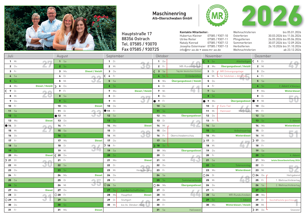 Kalender 2025 - 1. Halbjahr