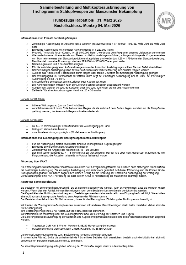 Bestellformular Trichogramma 2025