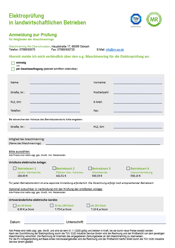 Formular Antrag Elektroprüfung